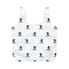 Black And White Surfing Motif Graphic Print Pattern Full Print Recycle Bag (m)