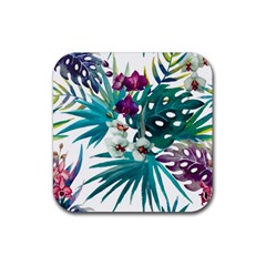 Tropical Flowers Rubber Coaster (square)  by goljakoff