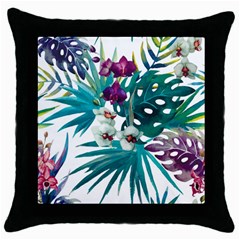 Tropical Flowers Throw Pillow Case (black) by goljakoff