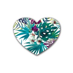 Tropical Flowers Rubber Coaster (heart)  by goljakoff