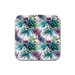 Tropical flowers Rubber Square Coaster (4 pack) 