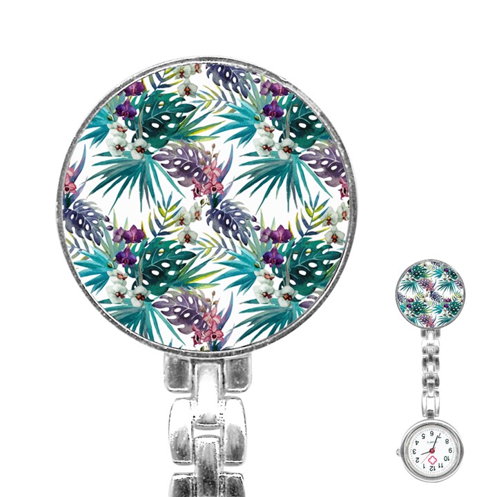 Tropical flowers Stainless Steel Nurses Watch