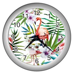 Tropical Flamingo Wall Clock (silver) by goljakoff