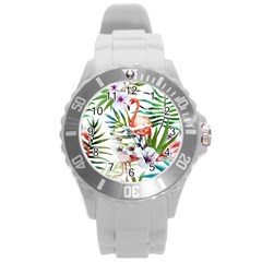 Tropical Flamingo Round Plastic Sport Watch (l) by goljakoff