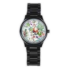 Tropical Flamingo Stainless Steel Round Watch by goljakoff