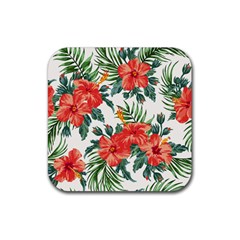 Red Flowers Rubber Coaster (square)  by goljakoff