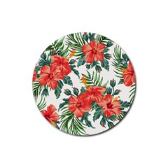 Red Flowers Rubber Round Coaster (4 Pack)  by goljakoff