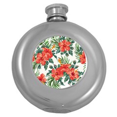 Red Flowers Round Hip Flask (5 Oz) by goljakoff