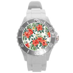 Red Flowers Round Plastic Sport Watch (l) by goljakoff