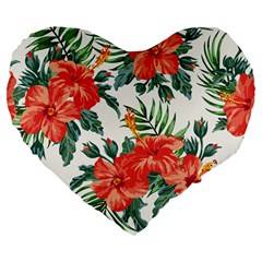 Red Flowers Large 19  Premium Heart Shape Cushions by goljakoff