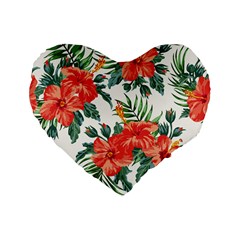 Red Flowers Standard 16  Premium Flano Heart Shape Cushions by goljakoff