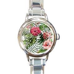 Monstera Flowers Round Italian Charm Watch by goljakoff