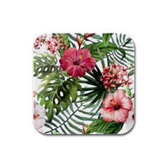 Monstera Flowers Rubber Square Coaster (4 Pack)  by goljakoff