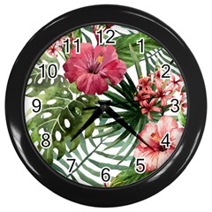 Monstera Flowers Wall Clock (black) by goljakoff