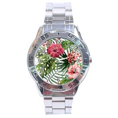 Monstera Flowers Stainless Steel Analogue Watch by goljakoff