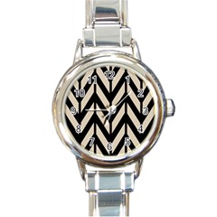 Chevrons Beige/noir Round Italian Charm Watch by kcreatif