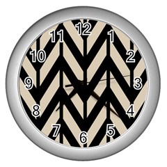 Chevrons Beige/noir Wall Clock (silver) by kcreatif