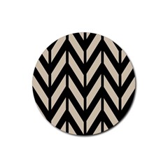 Chevrons Beige/noir Rubber Coaster (round)  by kcreatif