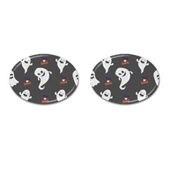 Halloween Ghost Trick Or Treat Seamless Repeat Pattern Cufflinks (oval) by KentuckyClothing