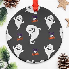 Halloween Ghost Trick Or Treat Seamless Repeat Pattern Round Ornament (two Sides) by KentuckyClothing