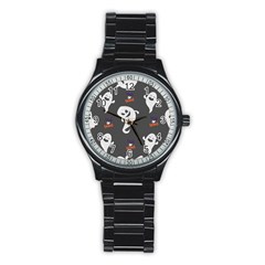 Halloween Ghost Trick Or Treat Seamless Repeat Pattern Stainless Steel Round Watch by KentuckyClothing