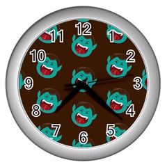 Frankenstein Halloween Seamless Repeat Pattern  Wall Clock (silver) by KentuckyClothing