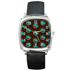 Frankenstein Halloween Seamless Repeat Pattern  Square Metal Watch by KentuckyClothing