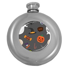 Halloween Themed Seamless Repeat Pattern Round Hip Flask (5 Oz) by KentuckyClothing