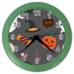 Halloween Themed Seamless Repeat Pattern Color Wall Clock by KentuckyClothing