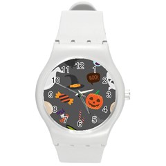 Halloween Themed Seamless Repeat Pattern Round Plastic Sport Watch (m) by KentuckyClothing