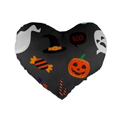 Halloween Themed Seamless Repeat Pattern Standard 16  Premium Flano Heart Shape Cushions by KentuckyClothing