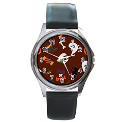 Halloween Seamless Repeat Pattern Round Metal Watch by KentuckyClothing