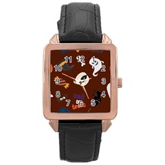 Halloween Seamless Repeat Pattern Rose Gold Leather Watch  by KentuckyClothing