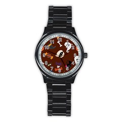 Halloween Seamless Repeat Pattern Stainless Steel Round Watch by KentuckyClothing