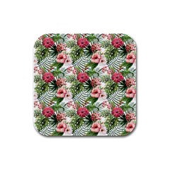 Monstera Flowers Pattern Rubber Square Coaster (4 Pack)  by goljakoff