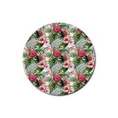 Monstera Flowers Pattern Rubber Coaster (round)  by goljakoff