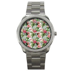 Monstera Flowers Pattern Sport Metal Watch by goljakoff