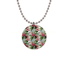 Monstera Flowers Pattern 1  Button Necklace by goljakoff