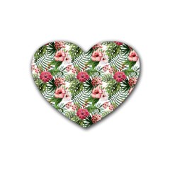 Monstera Flowers Pattern Heart Coaster (4 Pack)  by goljakoff