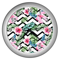 Zigzag Flowers Wall Clock (silver)