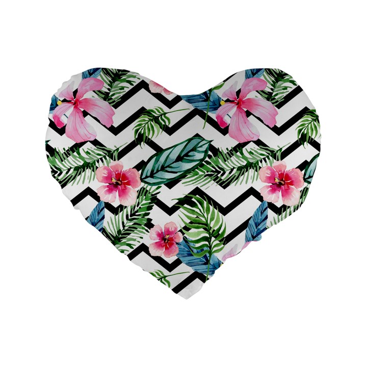 Zigzag flowers Standard 16  Premium Flano Heart Shape Cushions