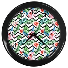 Zigzag Flowers Pattern Wall Clock (black) by goljakoff