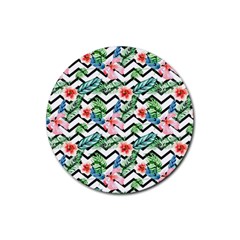 Zigzag Flowers Pattern Rubber Coaster (round)  by goljakoff