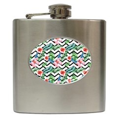 Zigzag Flowers Pattern Hip Flask (6 Oz) by goljakoff