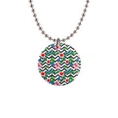 Zigzag Flowers Pattern 1  Button Necklace by goljakoff