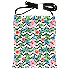 Zigzag Flowers Pattern Shoulder Sling Bag by goljakoff