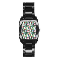 Zigzag Flowers Pattern Stainless Steel Barrel Watch by goljakoff