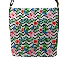 Zigzag Flowers Pattern Flap Closure Messenger Bag (l) by goljakoff