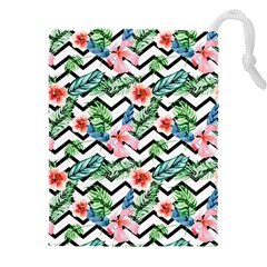 Zigzag Flowers Pattern Drawstring Pouch (4xl) by goljakoff