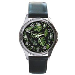 Green Leaves Round Metal Watch by goljakoff